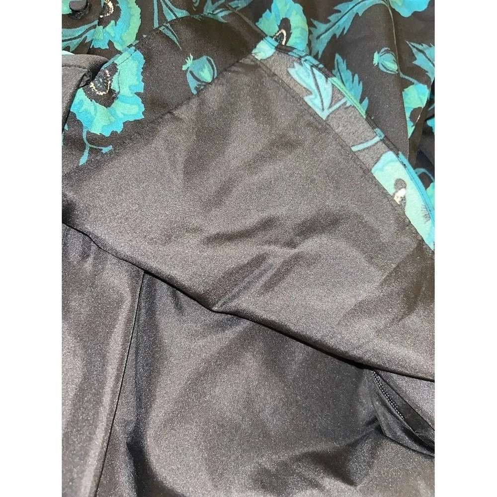 J. Crew Womens Teal Black Floral Poppy Satin Peplum V-Neck Button Blouse Size 10
